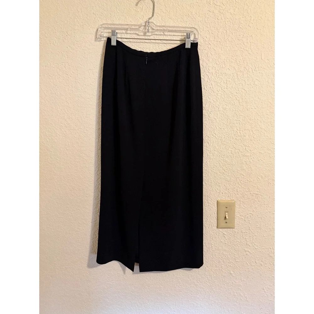 Talbots Petites Black Column Midi Skirt Size 4P Triacetate Blend Back Slit
